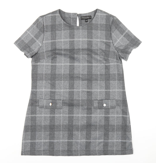 Dorothy Perkins Womens Grey Plaid Polyester A-Line Size 16 Round Neck Button