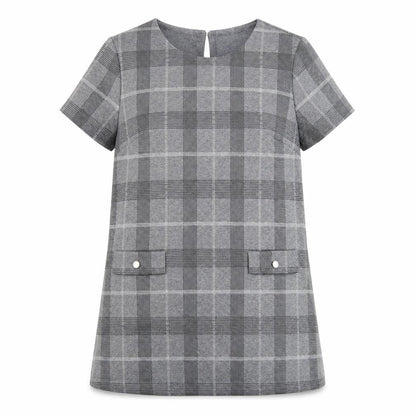 Dorothy Perkins Womens Grey Plaid Polyester A-Line Size 16 Round Neck Button