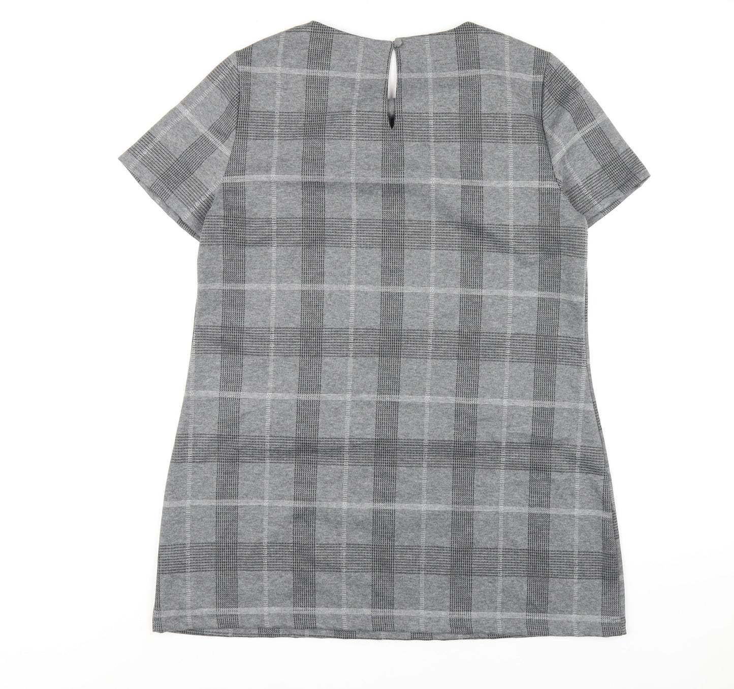 Dorothy Perkins Womens Grey Plaid Polyester A-Line Size 16 Round Neck Button
