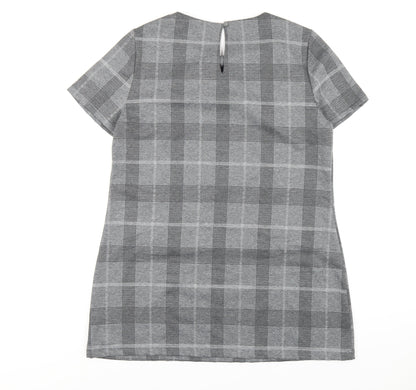 Dorothy Perkins Womens Grey Plaid Polyester A-Line Size 16 Round Neck Button