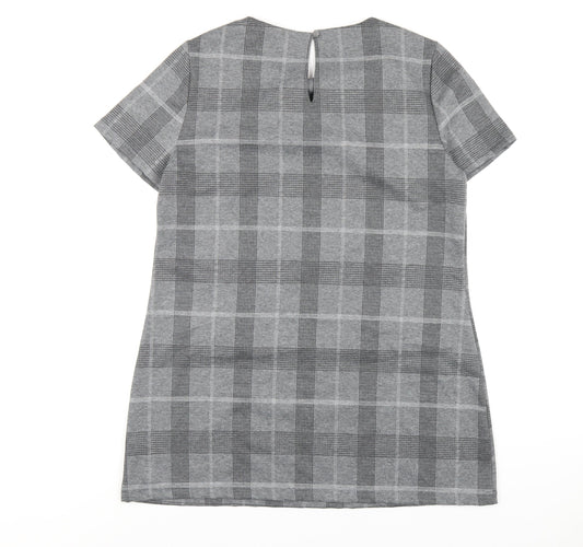 Dorothy Perkins Womens Grey Plaid Polyester A-Line Size 16 Round Neck Button