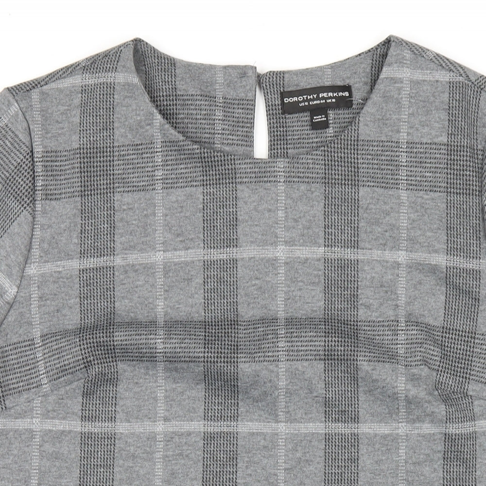 Dorothy Perkins Womens Grey Plaid Polyester A-Line Size 16 Round Neck Button