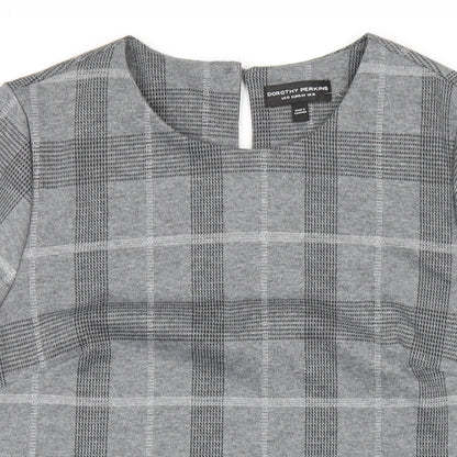 Dorothy Perkins Womens Grey Plaid Polyester A-Line Size 16 Round Neck Button