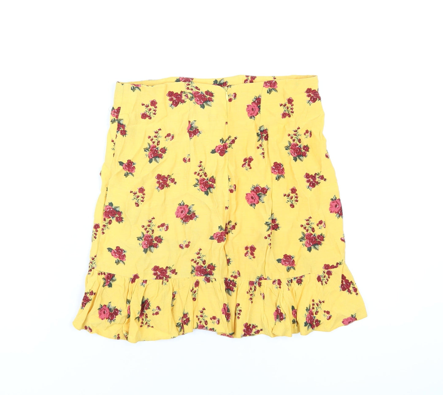 New Look Womens Yellow Floral Viscose A-Line Skirt Size 8 Zip