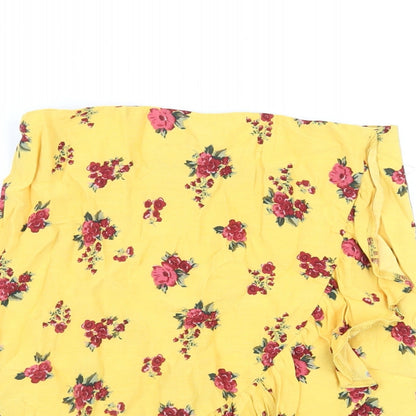 New Look Womens Yellow Floral Viscose A-Line Skirt Size 8 Zip