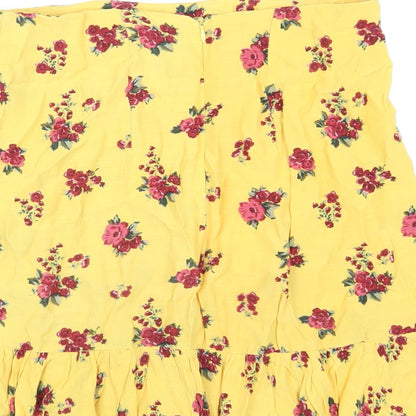 New Look Womens Yellow Floral Viscose A-Line Skirt Size 8 Zip