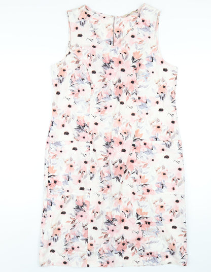 Vida Vi Womens Multicoloured Floral Linen A-Line Size 14 Round Neck Zip