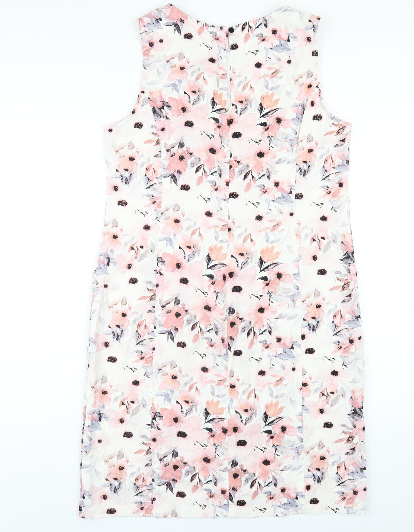 Vida Vi Womens Multicoloured Floral Linen A-Line Size 14 Round Neck Zip
