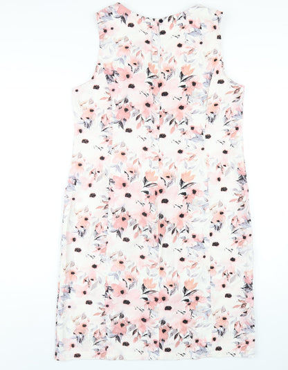 Vida Vi Womens Multicoloured Floral Linen A-Line Size 14 Round Neck Zip
