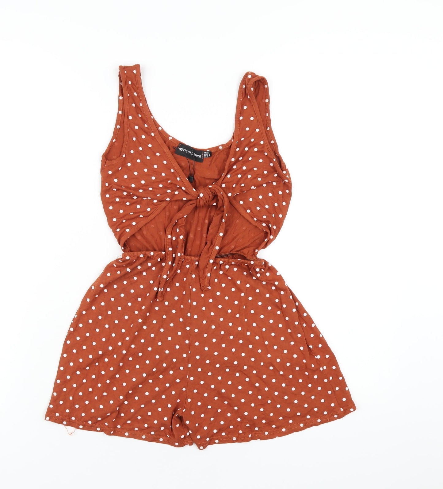 PRETTYLITTLETHING Womens Brown Polka Dot Viscose Playsuit One-Piece Size 6 Pullover