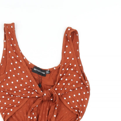 PRETTYLITTLETHING Womens Brown Polka Dot Viscose Playsuit One-Piece Size 6 Pullover