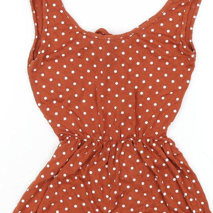 PRETTYLITTLETHING Womens Brown Polka Dot Viscose Playsuit One-Piece Size 6 Pullover