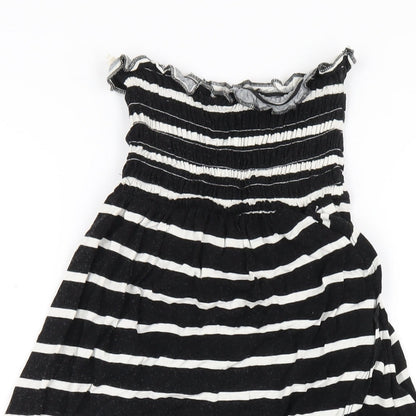 New Look Womens Black Striped Viscose A-Line Size 10 Square Neck Pullover