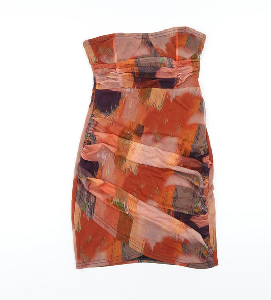 PRETTYLITTLETHING Womens Multicoloured Geometric Polyester Bodycon Size 8 Sweetheart Pullover