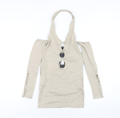 Motel Womens Beige Cotton Bodycon Size XS Halter Pullover