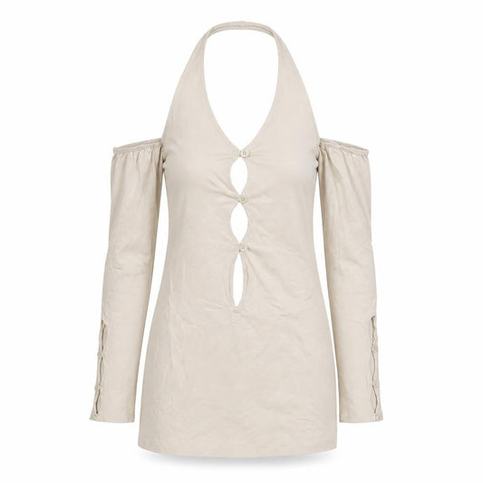 Motel Womens Beige Cotton Bodycon Size XS Halter Pullover