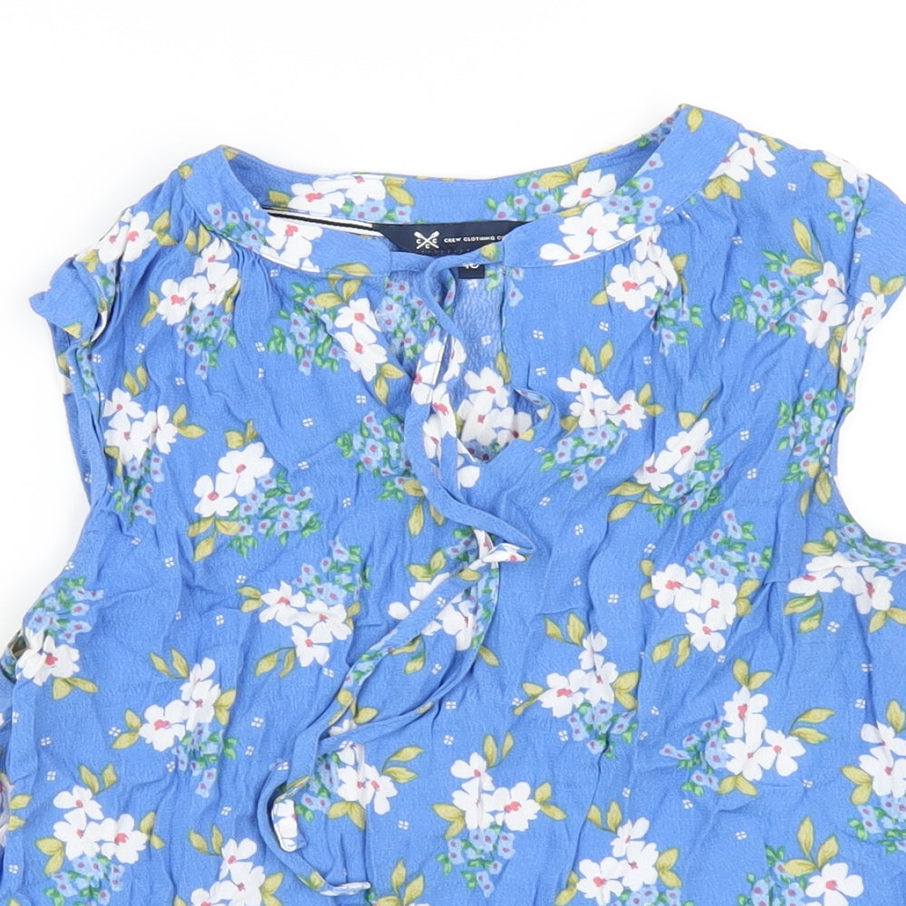 Crew Clothing Womens Blue Floral Viscose Basic T-Shirt Size 10 V-Neck