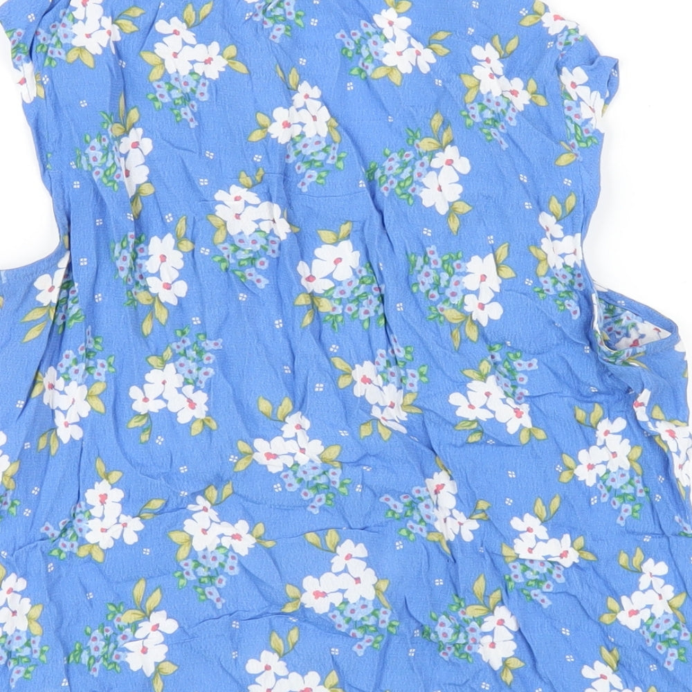 Crew Clothing Womens Blue Floral Viscose Basic T-Shirt Size 10 V-Neck