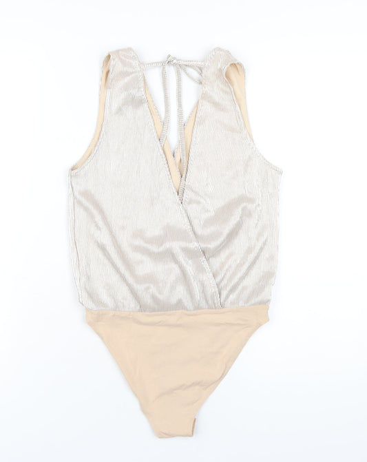 H&M Womens Beige Polyester Bodysuit One-Piece Size XS Snap