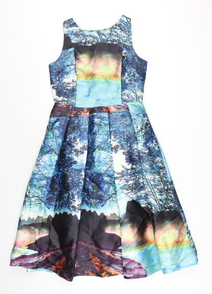 YAS Womens Multicoloured Geometric Polyester A-Line Size 10 Round Neck Zip
