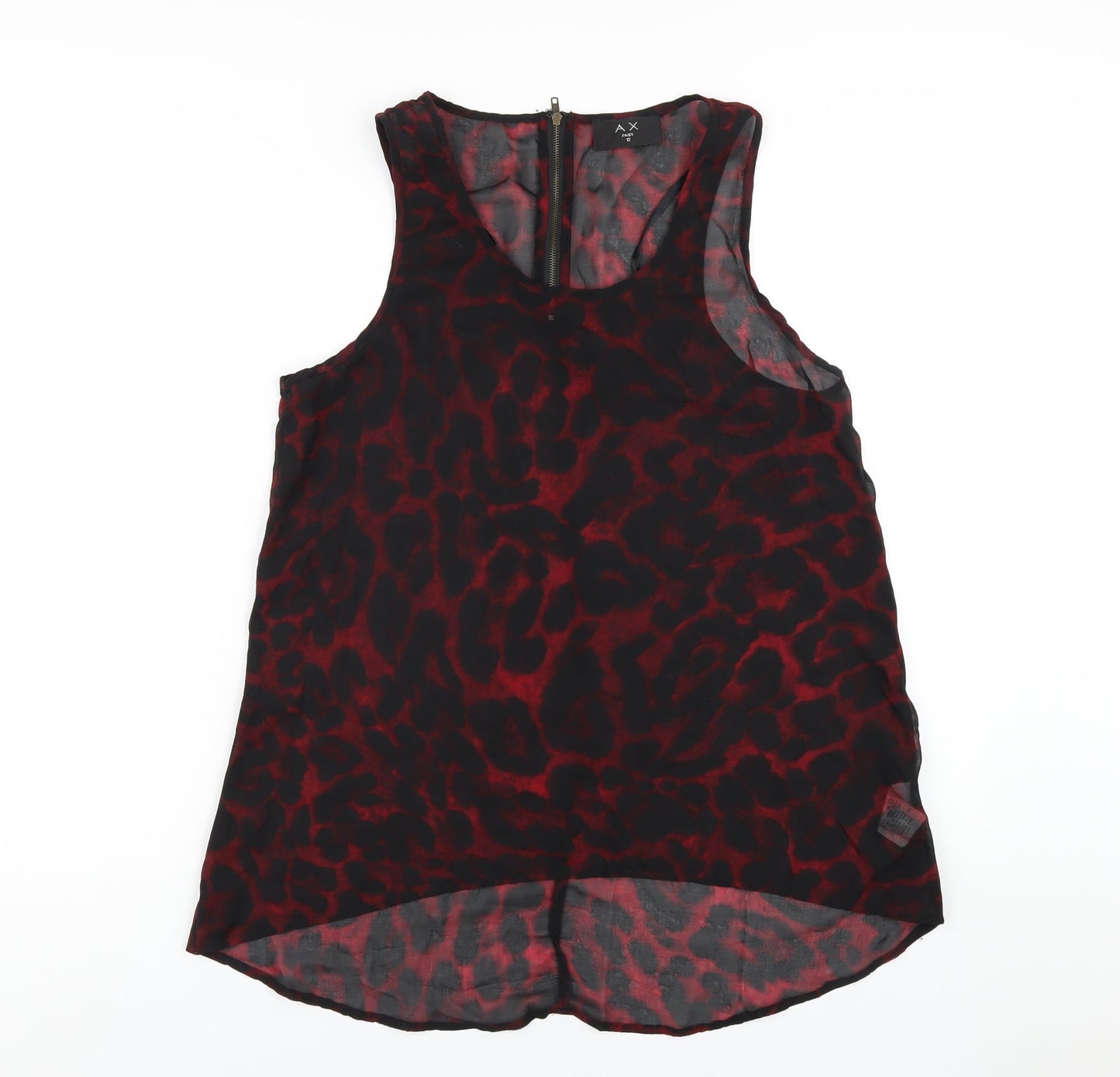 AX Paris Womens Red Animal Print Polyester Basic Tank Size 12 Scoop Neck