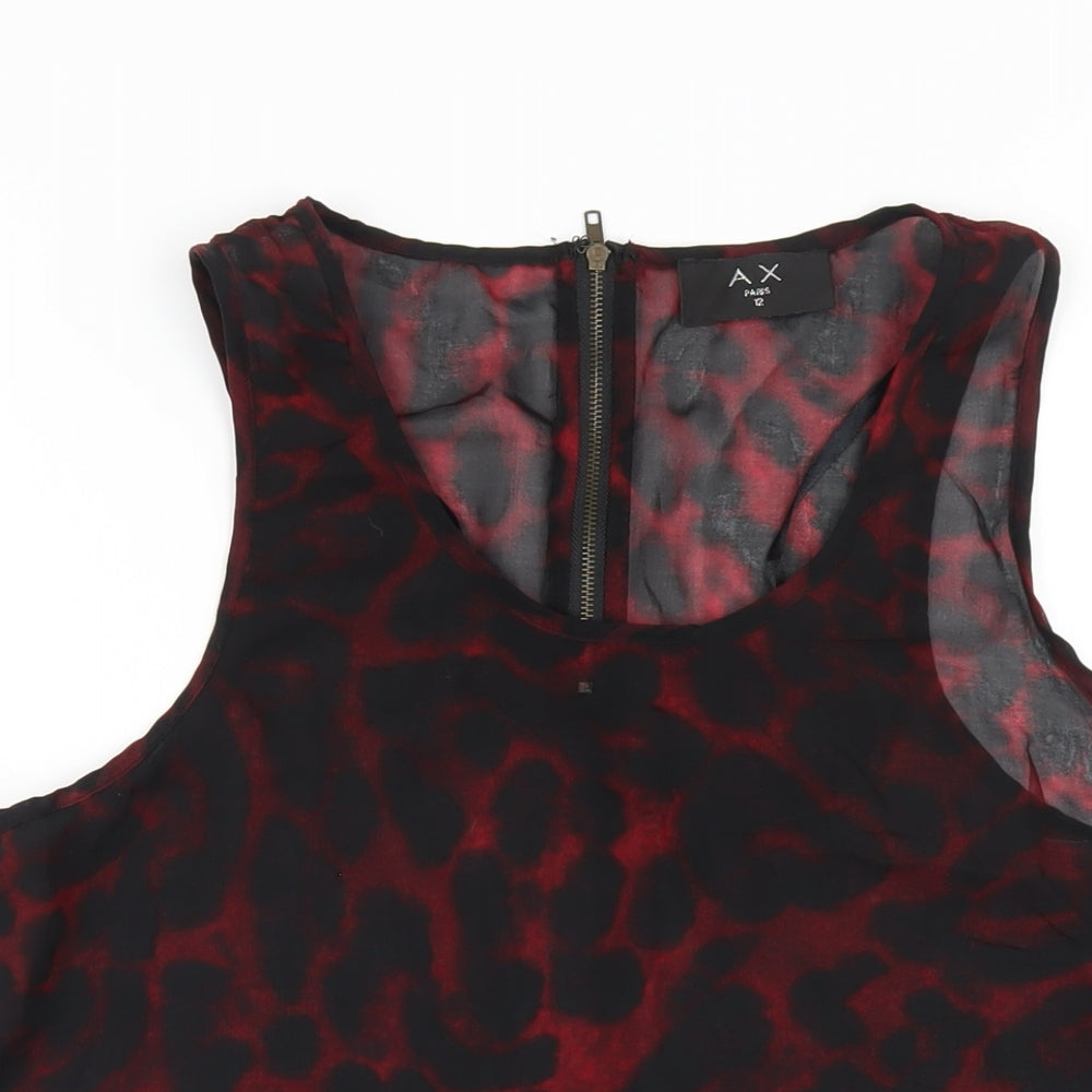 AX Paris Womens Red Animal Print Polyester Basic Tank Size 12 Scoop Neck