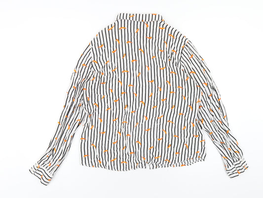 b.young Womens White Striped Viscose Basic Button-Up Size 10 Collared