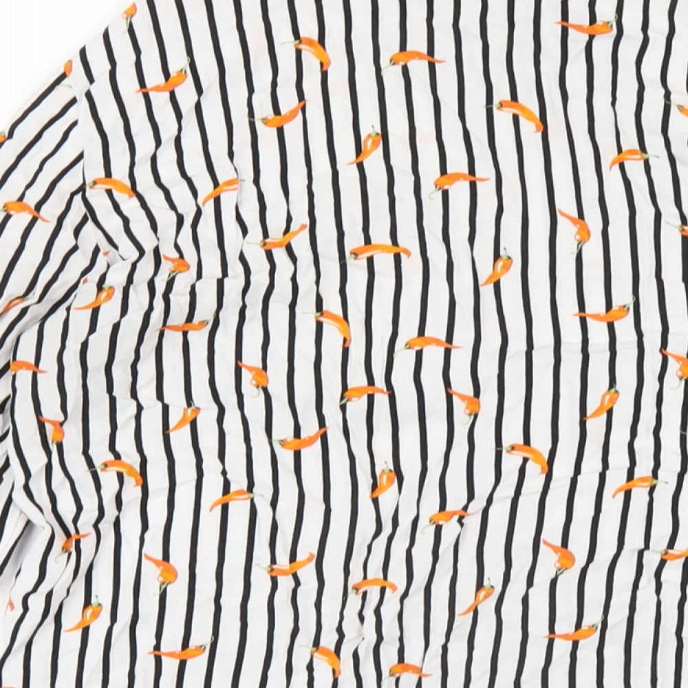 b.young Womens White Striped Viscose Basic Button-Up Size 10 Collared