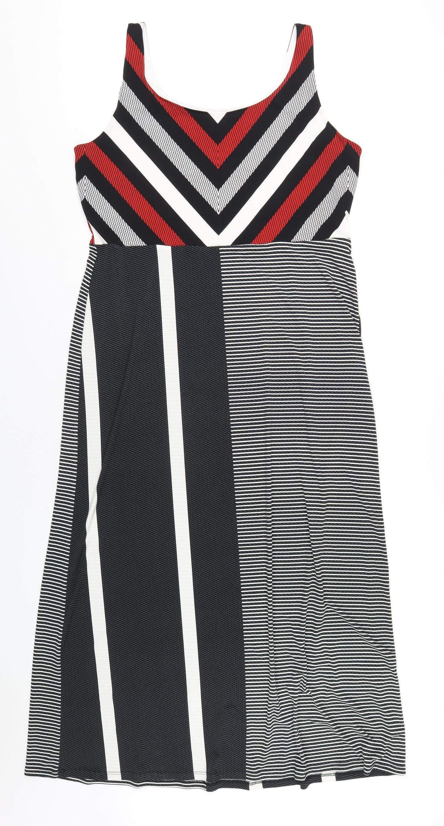 Principles Womens Black Geometric Polyester A-Line Size 16 Scoop Neck Pullover