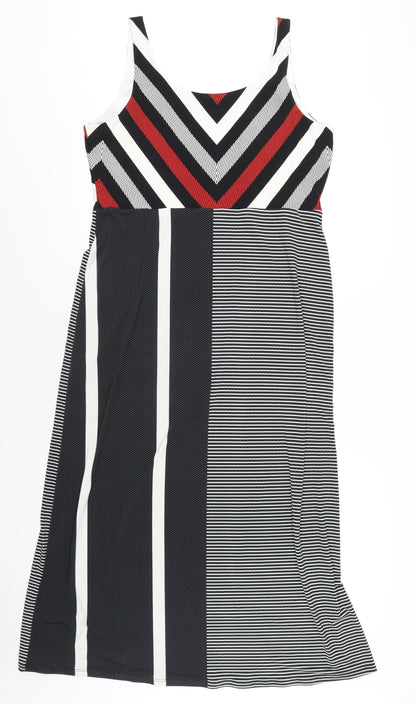 Principles Womens Black Geometric Polyester A-Line Size 16 Scoop Neck Pullover