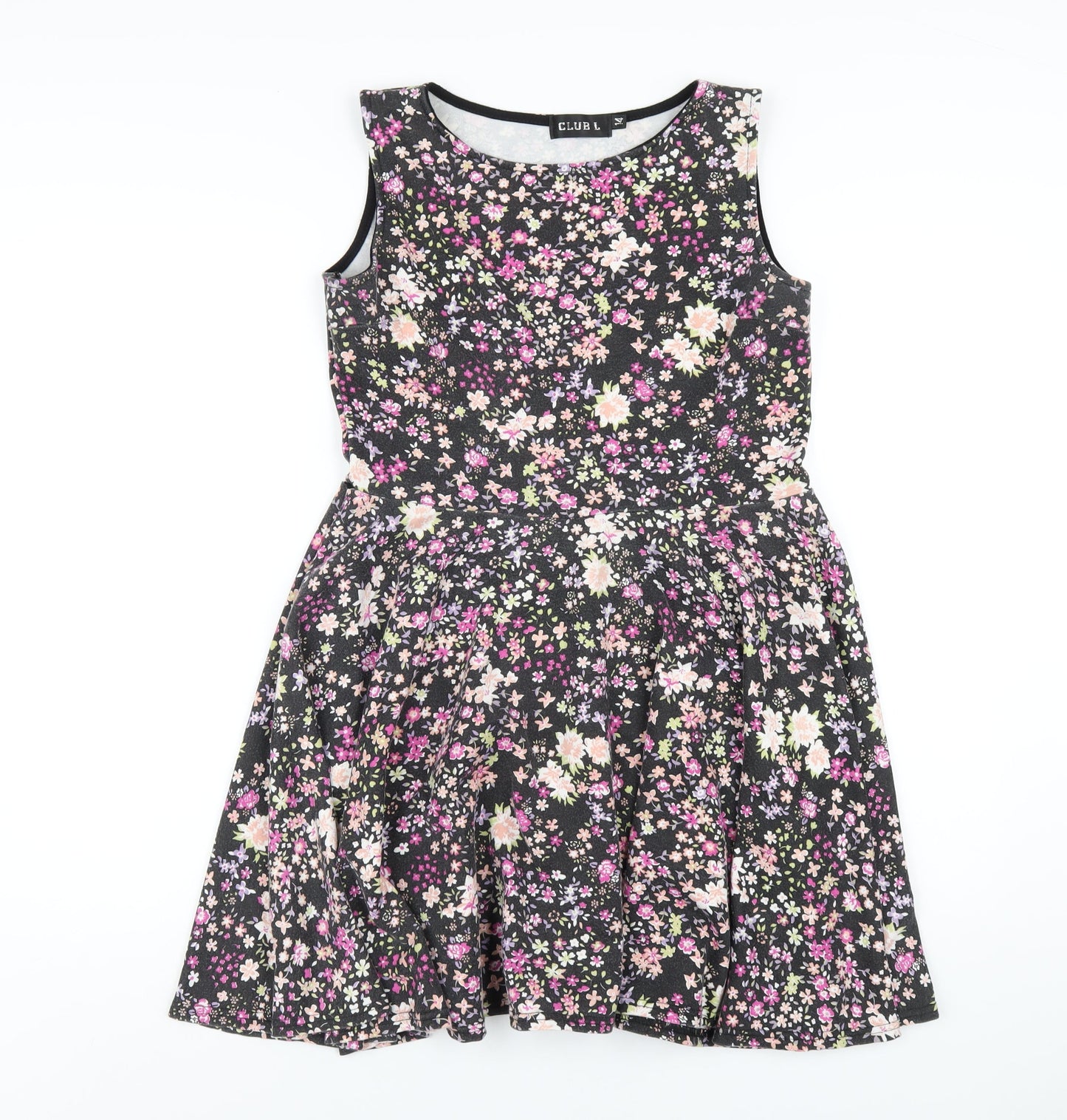 Club L Womens Black Floral Polyester A-Line Size 14 Round Neck Pullover