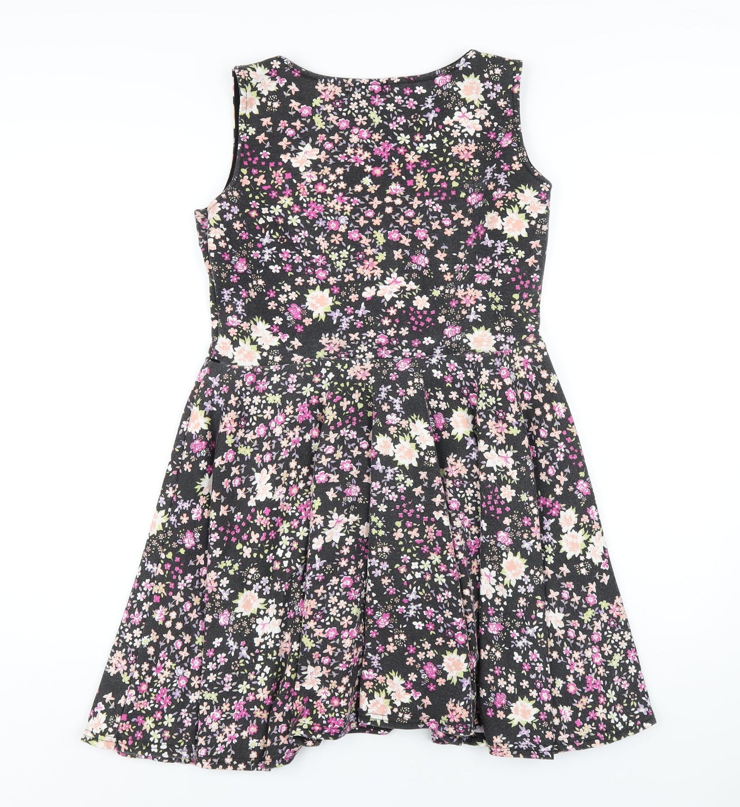 Club L Womens Black Floral Polyester A-Line Size 14 Round Neck Pullover