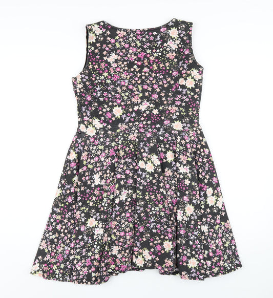 Club L Womens Black Floral Polyester A-Line Size 14 Round Neck Pullover