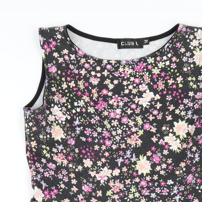Club L Womens Black Floral Polyester A-Line Size 14 Round Neck Pullover