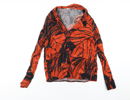 Womens UK Size XS Zara Orange Basic Button-Up
