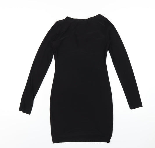 PRETTYLITTLETHING Womens Black Polyester Bodycon Size 8 Round Neck Pullover