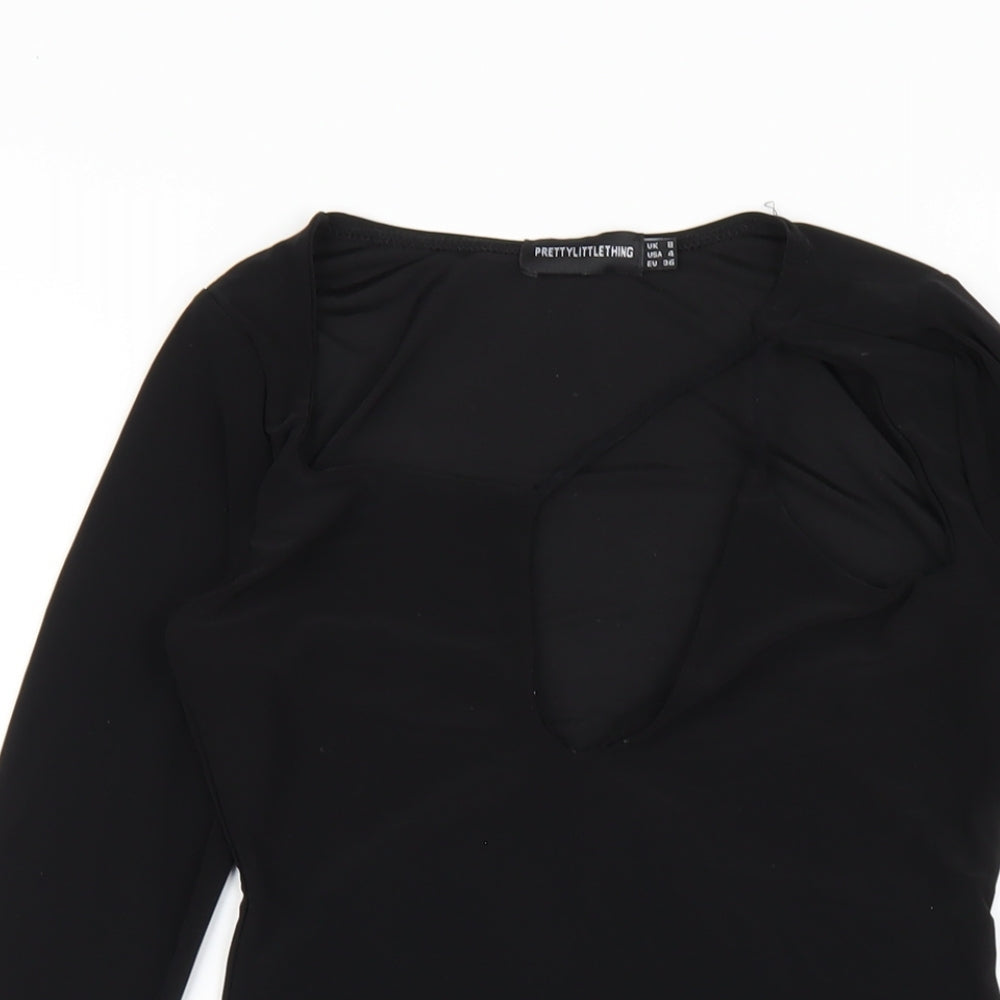 PRETTYLITTLETHING Womens Black Polyester Bodycon Size 8 Round Neck Pullover