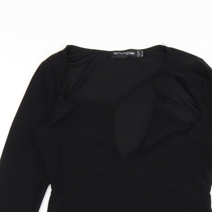 PRETTYLITTLETHING Womens Black Polyester Bodycon Size 8 Round Neck Pullover