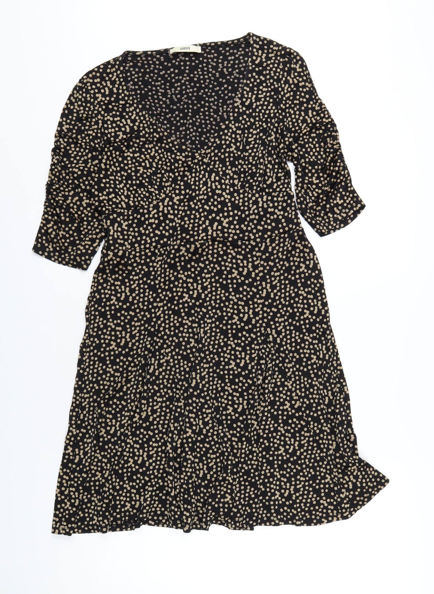 Oasis Womens Black Polka Dot Viscose A-Line Size L V-Neck Pullover