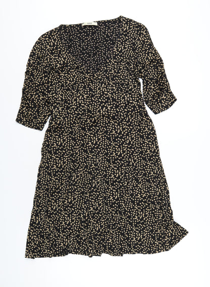 Oasis Womens Black Polka Dot Viscose A-Line Size L V-Neck Pullover