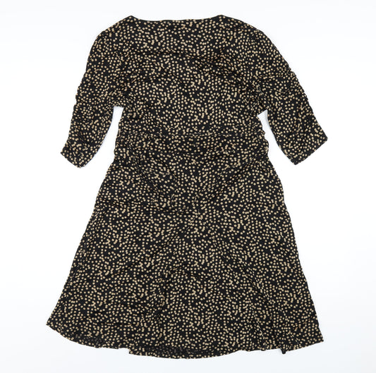 Oasis Womens Black Polka Dot Viscose A-Line Size L V-Neck Pullover