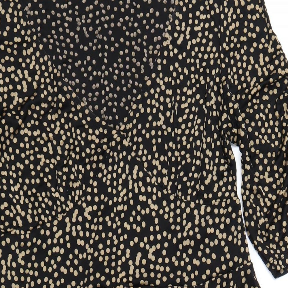 Oasis Womens Black Polka Dot Viscose A-Line Size L V-Neck Pullover