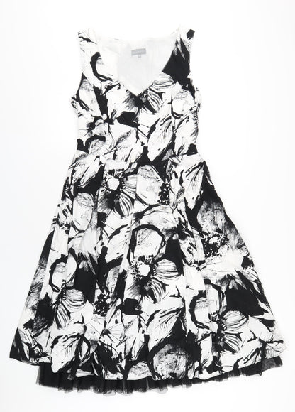 Per Una Womens Black Geometric Cotton A-Line Size 10 V-Neck Zip