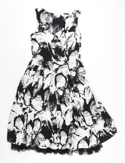 Per Una Womens Black Geometric Cotton A-Line Size 10 V-Neck Zip