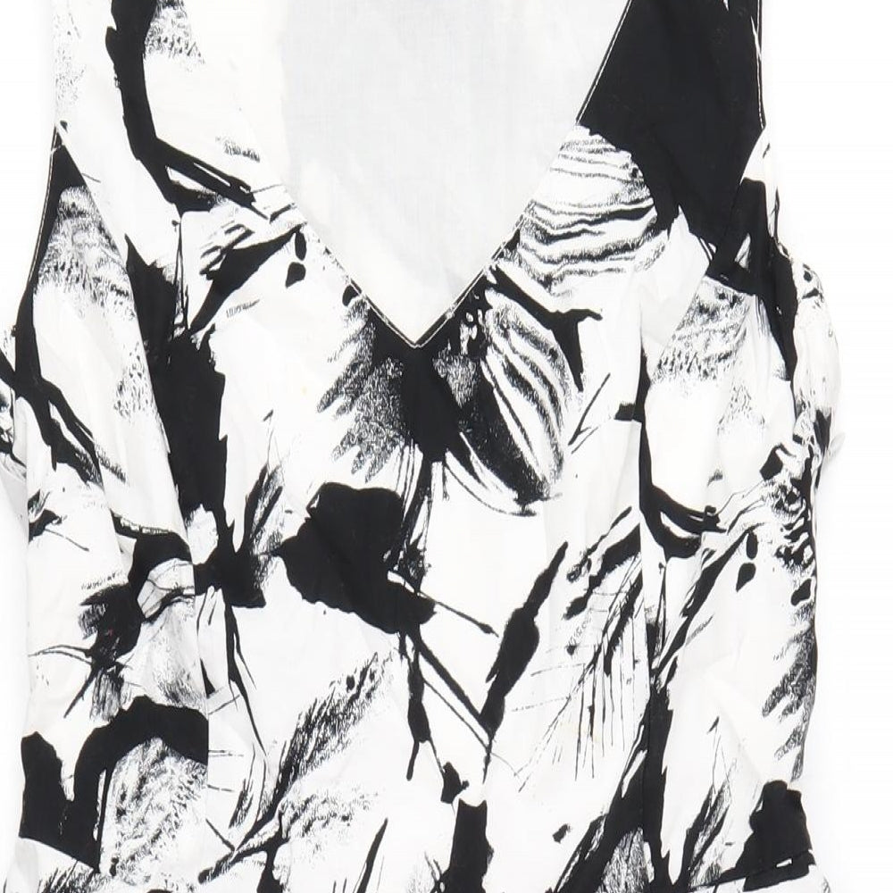 Per Una Womens Black Geometric Cotton A-Line Size 10 V-Neck Zip