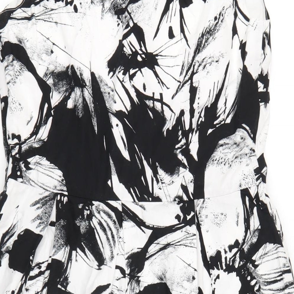 Per Una Womens Black Geometric Cotton A-Line Size 10 V-Neck Zip