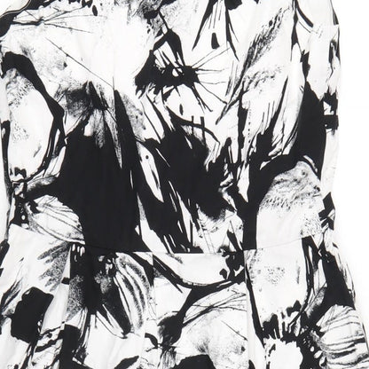 Per Una Womens Black Geometric Cotton A-Line Size 10 V-Neck Zip