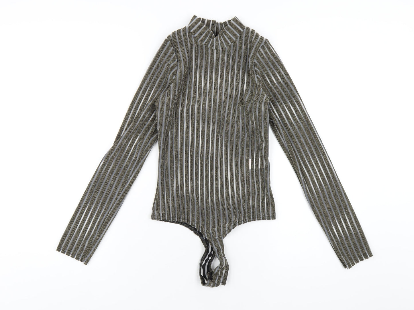 PRETTYLITTLETHING Womens Gold Striped Polyester Bodysuit One-Piece Size 10 Button