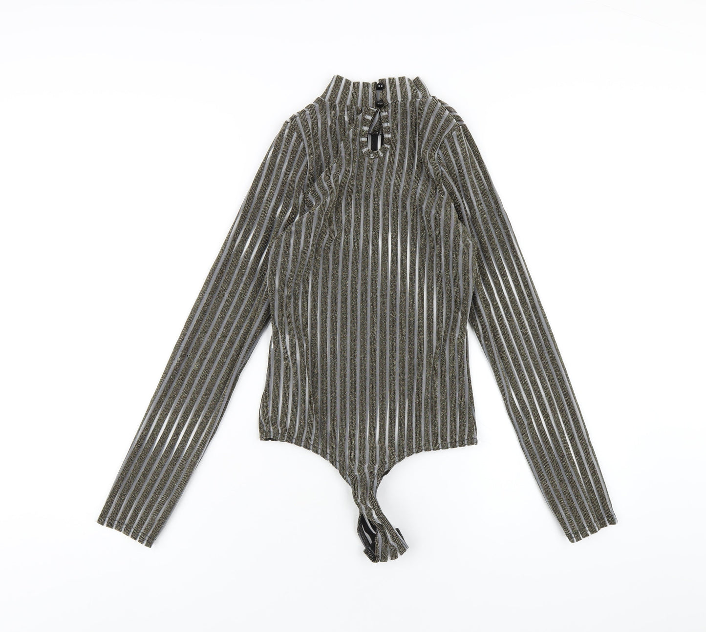 PRETTYLITTLETHING Womens Gold Striped Polyester Bodysuit One-Piece Size 10 Button