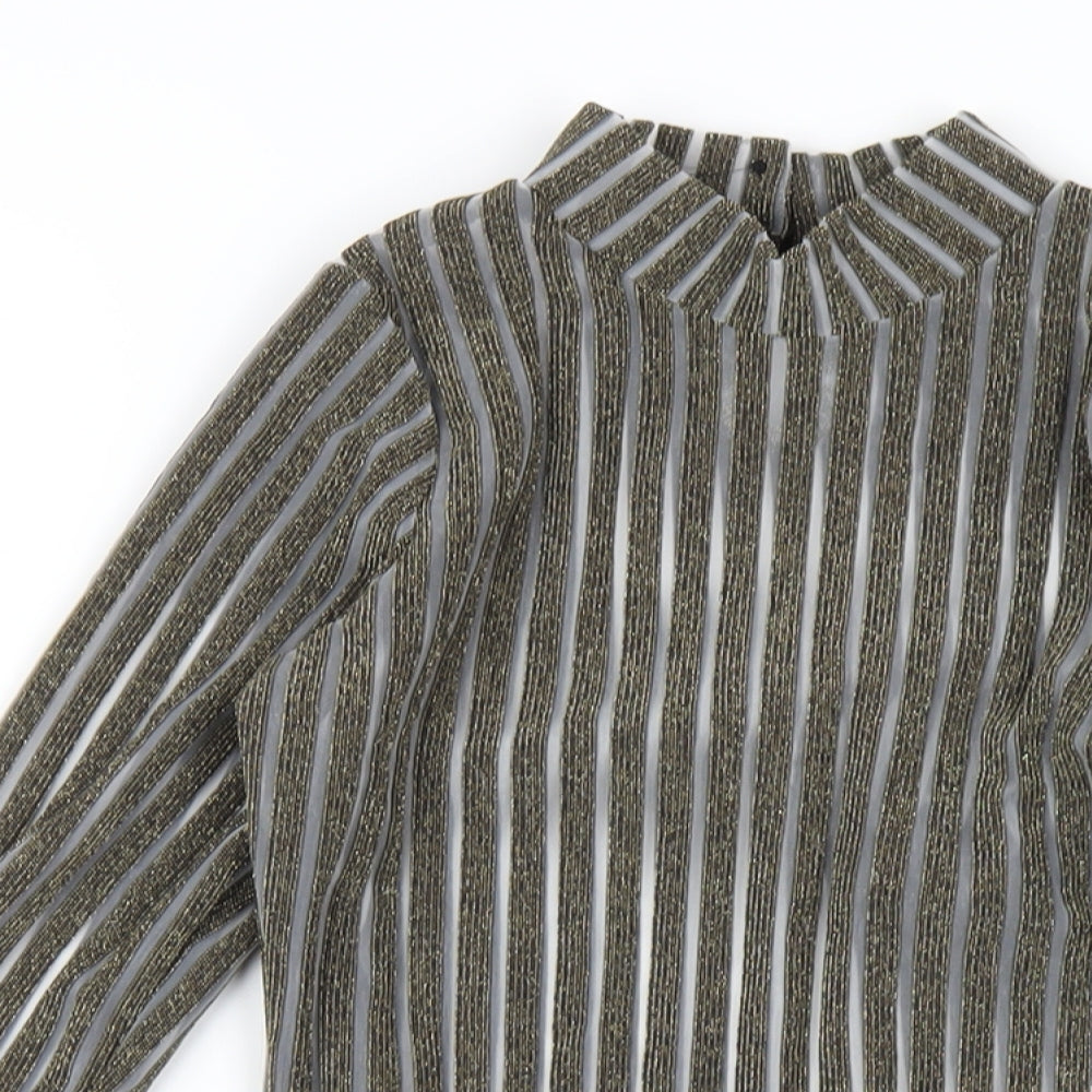 PRETTYLITTLETHING Womens Gold Striped Polyester Bodysuit One-Piece Size 10 Button